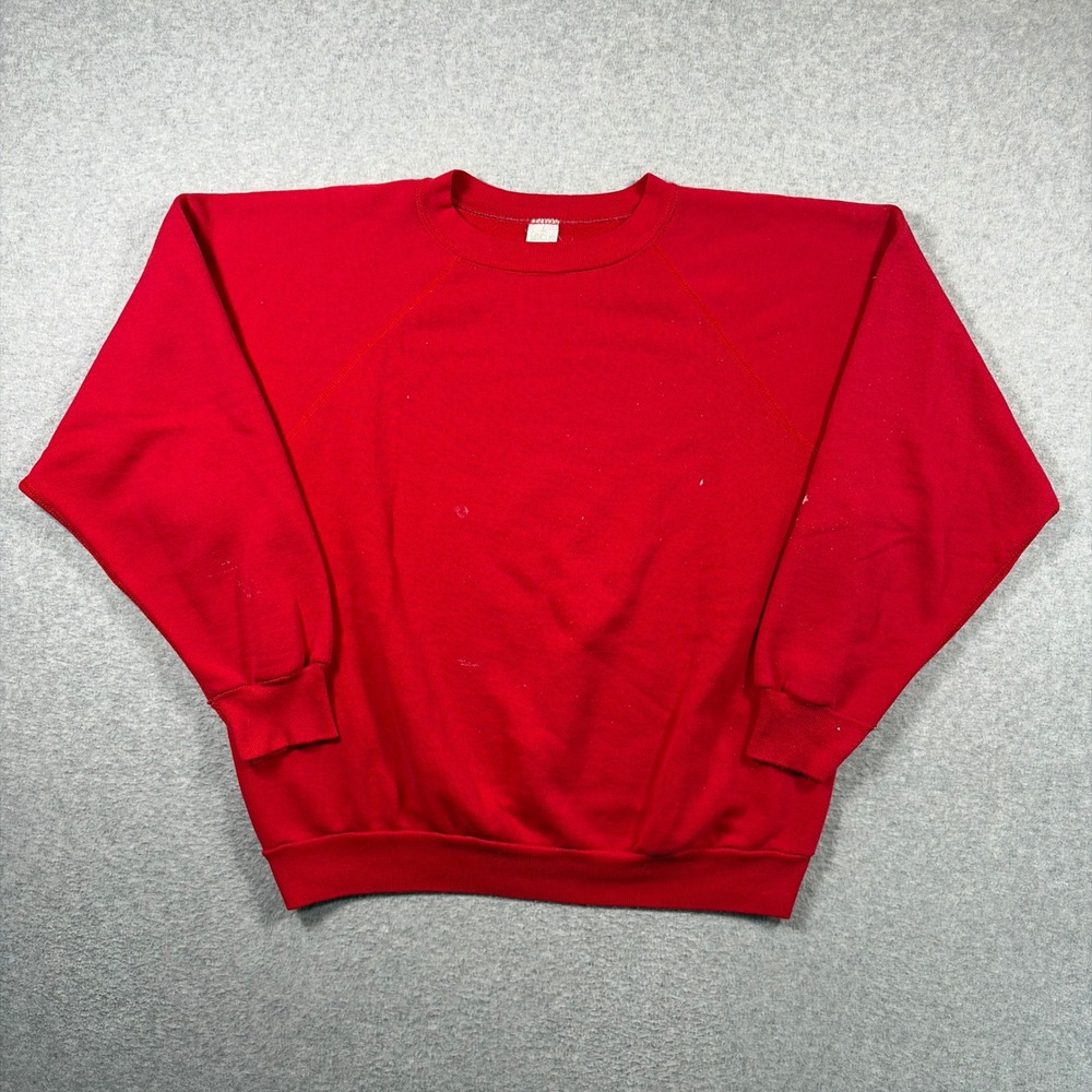 Discus Athletic Sweatshirt Men Large Red Vintage 70s 80s Raglan Blank Pullover